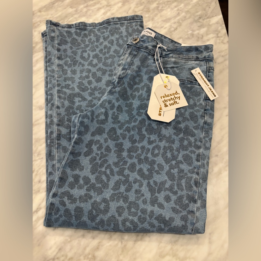 GOGO Blue Animal Print Straight Leg Jeans